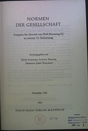 Seller image for Normen der Gesellschaft. Festgabe fr Oswald von Nell-Breuning SJ zu seinem 75.Geburtstag. for sale by books4less (Versandantiquariat Petra Gros GmbH & Co. KG)