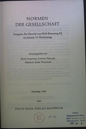 Image du vendeur pour Normen der Gesellschaft. Festgabe fr Oswald von Nell-Breuning SJ zu seinem 75.Geburtstag. mis en vente par books4less (Versandantiquariat Petra Gros GmbH & Co. KG)