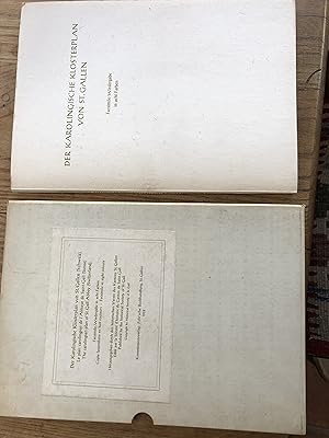 Imagen del vendedor de The St. Gallen monastery plan. With contributions by Dietrich Schwarz, Johannes Duft and Hans Bessler. With an excerpt from the monastery plan and ten drawings by Hans Bhler, Basel / or the Carolingian monastery plan of St Gallen. Facsimile display [facsimile] in eight colors. a la venta por beaumont books