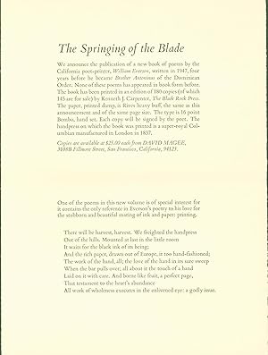 Seller image for The Springing of the Blade (prospectus) for sale by Eureka Books