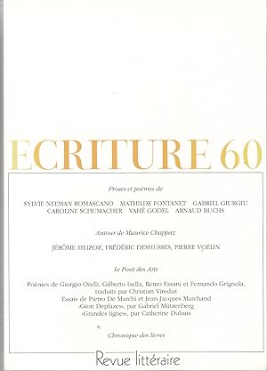 Ecriture no 60. Revue Littéraire. Automne 2002