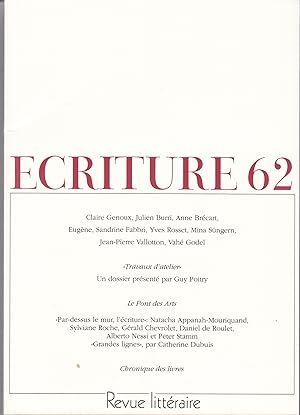 Ecriture no 62. Revue Littéraire. Auomne 2003