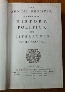 The Annual register, or A view of the history, politics, and literature for the year 1795.
