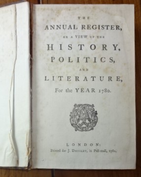 The Annual register, or A view of the history, politics, and literature for the year 1780.
