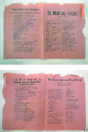 Antigua hoja cancionero - Old songbook sheet : EL HIJO DE NADIE; AY! CIRILA; EL VALS DE LOS SUEÑO...