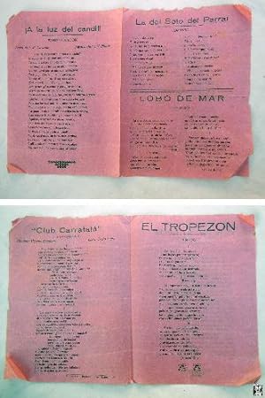 Antigua hoja cancionero - Old songbook sheet : LA DEL SOTO DEL PARRAL; LOBO DE MAR; CLUB CARRATAL...