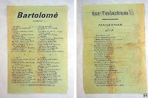Antigua hoja cancionero - Old songbook sheet : BARTOLOMÉ; LAS TENTACIONES, Manzanas, Eva
