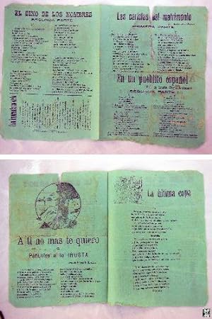 Antigua hoja cancionero - Old songbook sheet : EL SINO DELOS NOMBRES; LAS CARICIAS DEL MATRIMONIO...