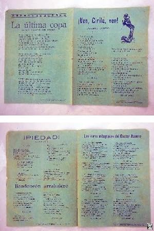 Antigua hoja cancionero - Old songbook sheet : VEN, CIRILA, VEN!; PIEDAD!; BANDONEÓN ARRABALERO; ...