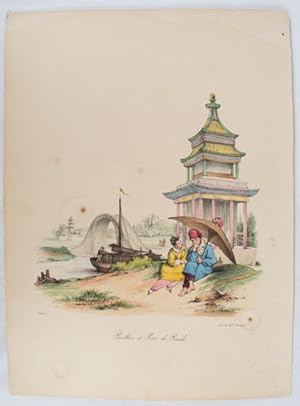 Hand Coloured Lithographic Plate: Pavillon et Pont de Parade. From La Chine, Moeurs, Usages, Cost...