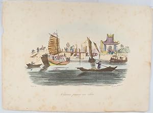 Hand Coloured Lithographic Plate: Vaisseau passant une écluse. From La Chine, Moeurs, Usages, Cos...