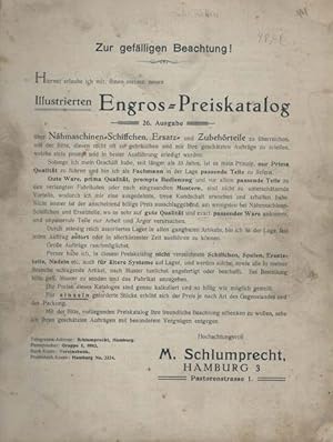 Engros Preiskatalog; über Nähmaschinen-Schiffchen, Ersatz- und Zuberhörteiel;