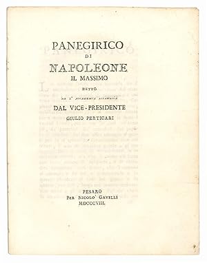 Bild des Verkufers fr Panegirico di Napoleone il massimo detto ne L'Accademia Pisaurica dal Vice-Presidente Giulio Perticari zum Verkauf von Libreria Alberto Govi di F. Govi Sas