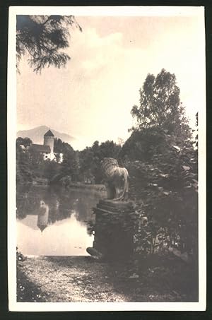 Fotografie unbekannter Fotograf, Ansicht Mostar, Löwenstatue im Schlosspark