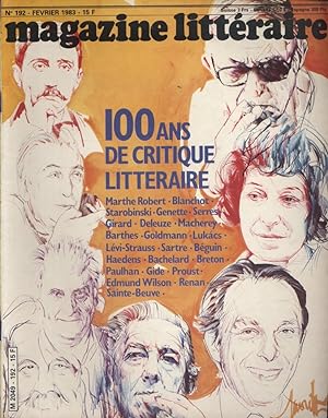 Magazine littéraire N° 192. 100 ans de critique littéraire. Marthe Robert, Blanchot, Starobinski,...
