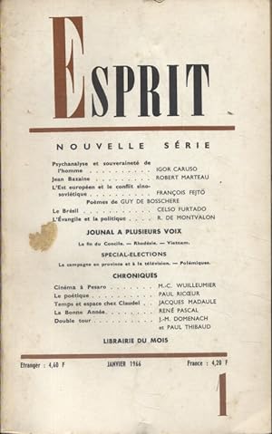 Revue Esprit. 1966, numéro 1. Igor Caruso, Robert Marteau, François Fejtö, Celso Furtado, R. de M...