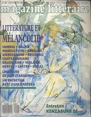 Magazine littéraire N° 244. Littérature et mélancolie. Homère, Galien, Rabelais, Kierkegaard, Bau...