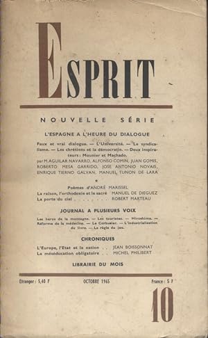 Revue Esprit. 1965, numéro 10. L'Espagne à l'heure du dialogue. Octobre 1965.