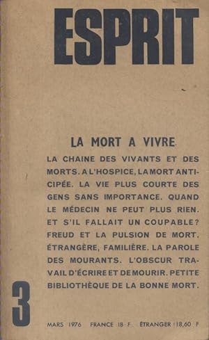 Revue Esprit. 1976, numéro 3. La mort à vivre. Mars 1976.