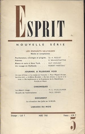 Revue Esprit. 1965, numéro 3. Les enfants sauvages, Guy Croussy, Dr Requet, La situation des Juif...