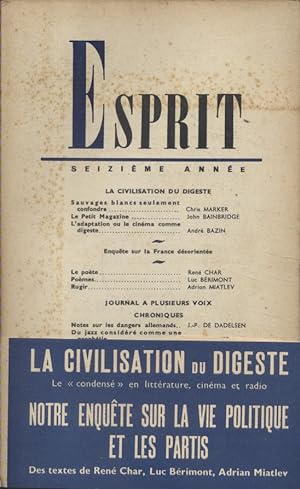 Revue Esprit. 1948, numéro 7. La civilisation du digeste  Enquête sur la France désorientée  Juil...