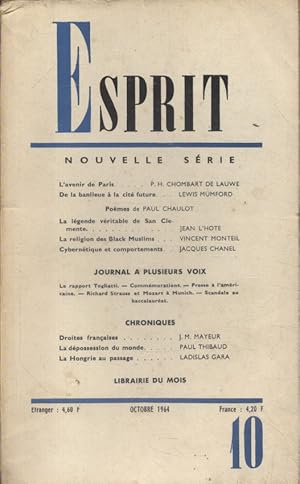 Revue Esprit. 1964, numéro 10. Chombart de Lauwe, Lewis Mumford, Jean l'Hote, Vincent Monteil, Ja...