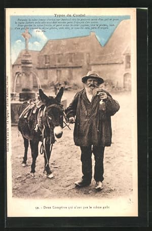 Carte postale Glücklicher Weinliebhaber aus Auvergne avec Maultier