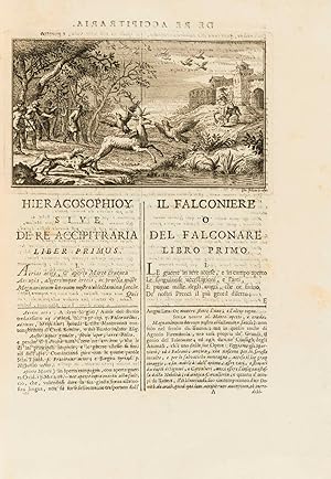 Image du vendeur pour Il Falconiere.Venice, Giambatista Albrizzi, 1735. 2 parts in 1 volume. 4to. With engraved frontispiece, title vignette, portrait and 9 engraved vignettes, some with falconry themes. Contemporary vellum. mis en vente par ASHER Rare Books