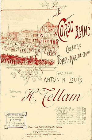 "LE CORSO BLANC" Paroles de Antonin LOUIS / Musique de H. TELLAM / Partition originale illustrée ...