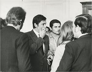 Original photograph of Johnny Hallyday, Alain Delon, Claude Lelouch, and Nathalie Delon at a prot...