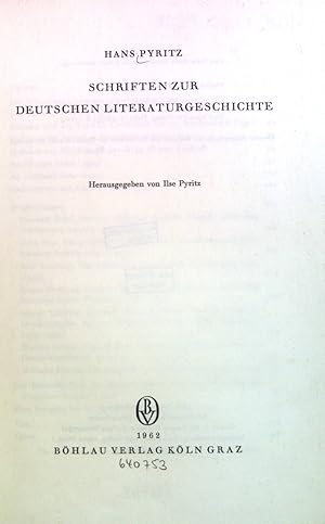 Bild des Verkufers fr Schriften zur Deutschen Literaturgeschichte. zum Verkauf von books4less (Versandantiquariat Petra Gros GmbH & Co. KG)