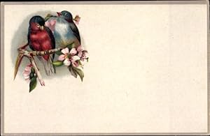 Ansichtskarte / Postkarte Zwei Vögel auf einem Blütenzweig