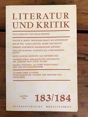 Literatur und Kritik Heft 183/184 (April/Mai 1984) - Österreichische Monatsschrift - Inhalt: Neue...