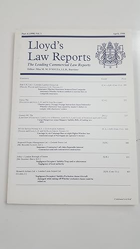 Imagen del vendedor de Lloyd's Law Reports - Part 4 (1998) Vol. 1 April 1998. a la venta por Cambridge Rare Books