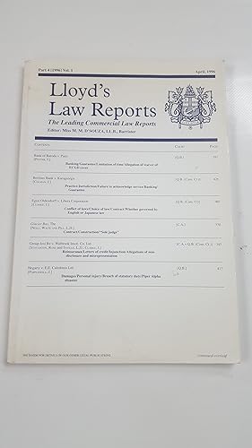 Imagen del vendedor de Lloyd's Law Reports - Part 4 (1996) Vol. 1 April 1996. a la venta por Cambridge Rare Books