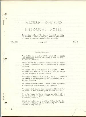 Bild des Verkufers fr Western Ontario Historical Notes June 1950 zum Verkauf von Attic Books (ABAC, ILAB)