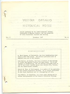 Bild des Verkufers fr Western Ontario Historical Notes December 1947 zum Verkauf von Attic Books (ABAC, ILAB)