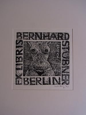 Imagen del vendedor de Erotisches Exlibris - Ex Libris Erotica fr Bernhard Stbner. Weiblicher Akt. Holzschnitt. Signiert a la venta por Antiquariat Weber