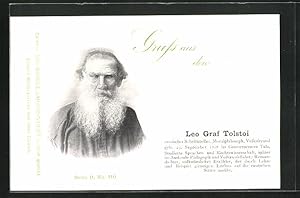 Bild des Verkufers fr Ansichtskarte Portrait Schrifsteller Leo Graf Tolstoi mit Vollbart und Bauernkaftan zum Verkauf von Bartko-Reher