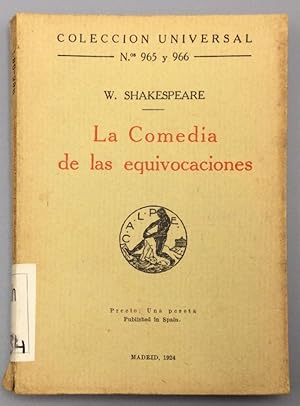 Imagen del vendedor de La Comedia de las equivocaciones a la venta por Els llibres de la Vallrovira