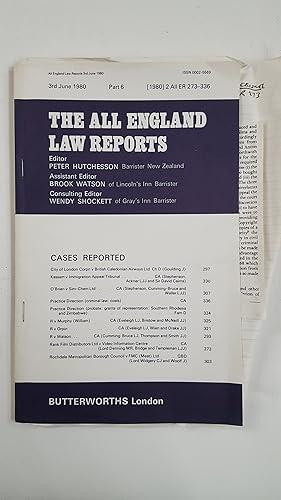 Immagine del venditore per The All England Law Reports 3rd June 1980 Part 6. venduto da Cambridge Rare Books