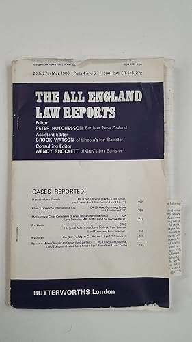 Immagine del venditore per The All England Law Reports 20th/27th May 1980 Parts 4 and 5. venduto da Cambridge Rare Books