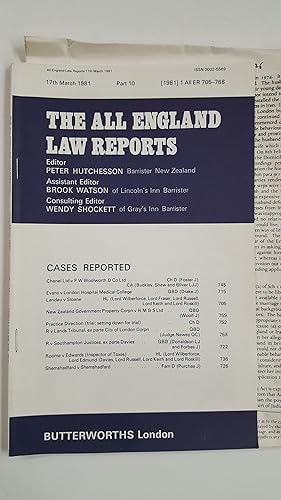 Immagine del venditore per The All England Law Reports 17th March 1981 Part 10. venduto da Cambridge Rare Books