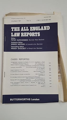 Immagine del venditore per The All England Law Reports 31st March1981 Part 12. venduto da Cambridge Rare Books