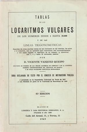 Seller image for Tablas de los logaritmos vulgares de los nmeros desde 1 hasta 20000 y de las lneas trigonomtricas for sale by Librera Cajn Desastre