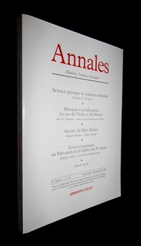 Bild des Verkufers fr Annales Histoire, Sciences Sociales, 51e Anne, n6 (Novembre-Dcembre 1996) : Science grecque et science chinoise, Mission et prdication, Le cas de l'Inde et du Prou, Autour de Max Weber, Terres et paysans au Vit-nam et en Galice au 19e sicle zum Verkauf von Abraxas-libris