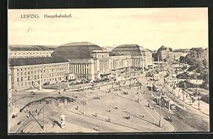 Bild des Verkufers fr Ansichtskarte Leipzig, Blick auf den Vorplatz am Hauptbahnhof, Strassenbahn unterwegs zum Verkauf von Bartko-Reher