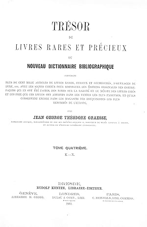Seller image for Tresor de Livres Rares et Precieux ou Nouveau Dictionnaire Bibliographique Tome Quatrieme K to N for sale by WeBuyBooks