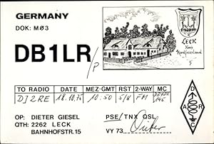 Seller image for Ansichtskarte / Postkarte Leck in Nordfriesland, QSL Funkerkarte DB1LR, Dieter Giesel, Wappen for sale by akpool GmbH