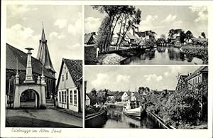 Bild des Verkufers fr Ansichtskarte / Postkarte Estebrgge Jork im Alten Land, Teilansichten, Tor, Dampfer zum Verkauf von akpool GmbH